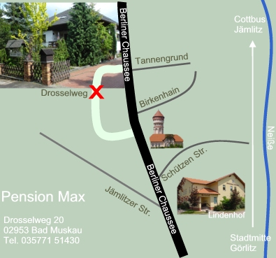 Lageplan der Pension Max in Bad Muskau